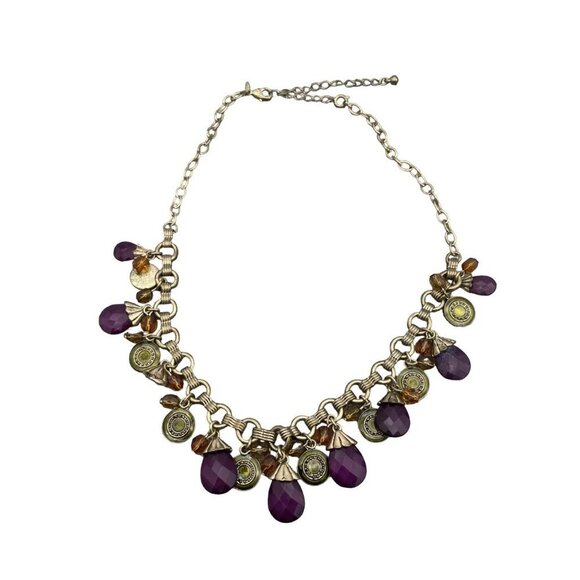 Avon SP Faceted Crystal Teardrop Charm Chunky Necklace Gold Tone 16 to 19 Inch - Picture 1 of 13